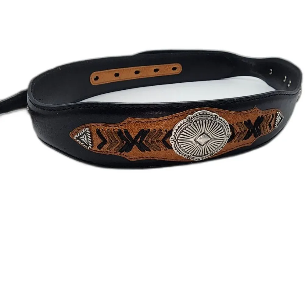 Ariat Men's Black & Brown Leather Belt Silver Embellishments size 36 - Picture 4 of 6